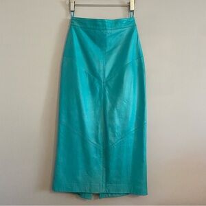 Vintage Teal Marc Laurent Paris Leather Pencil Skirt